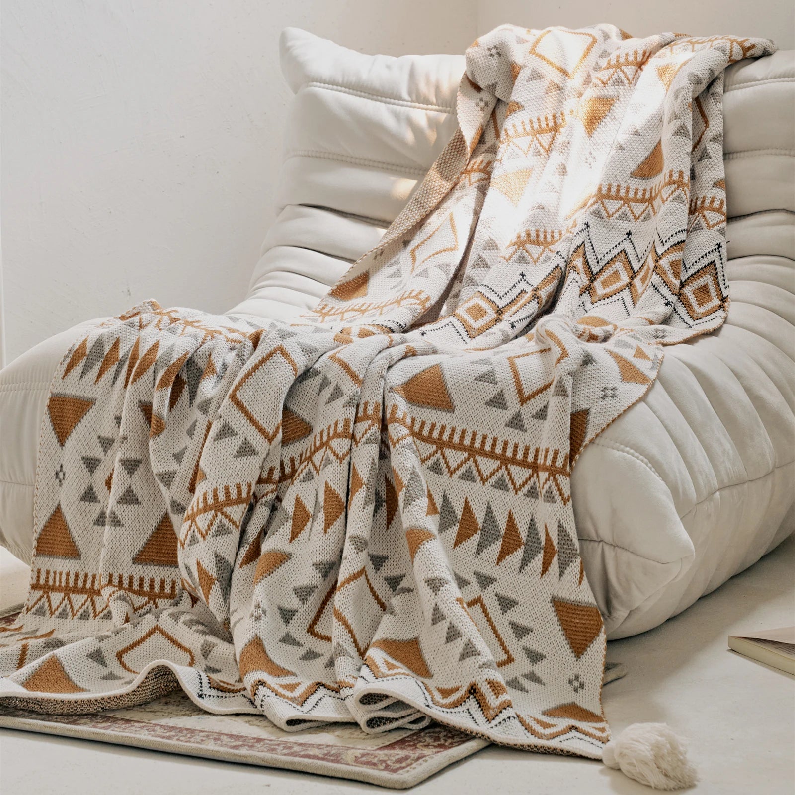 Boho Geometric Pattern Breathable Knitted Blanket - Summer Quilt