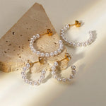 Load image into Gallery viewer, Elegant C Hoop Pearl Earrings

