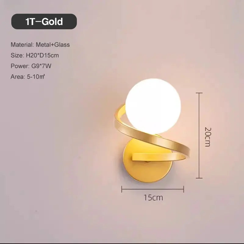 Modern Globe Wall Sconce Light Fixture in Black or Gold