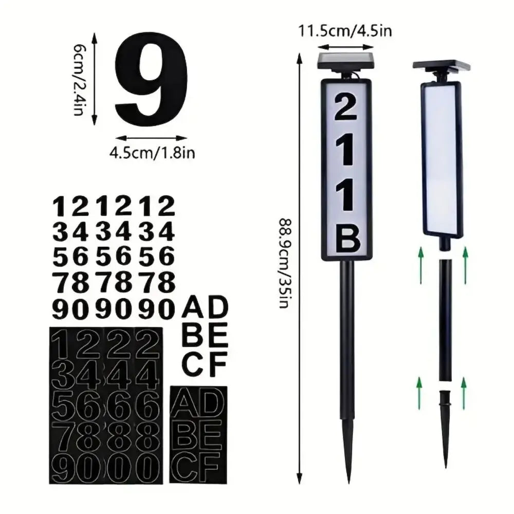 Solar Powered LED House Number Light With Stake For Modern Address Sign In Black