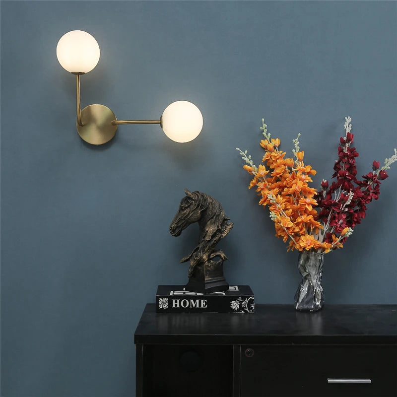 Golden Contemporary Glass Ball Wall Light Fixture