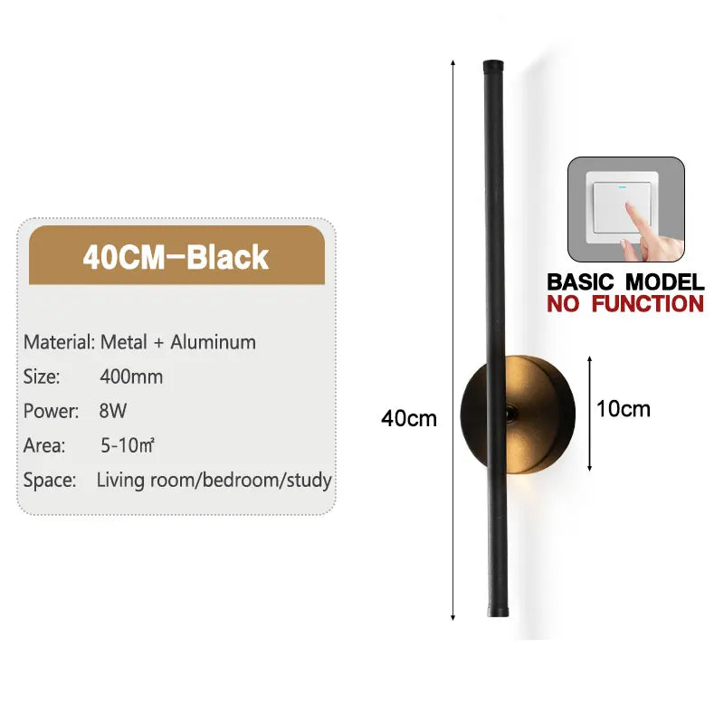 Modern Indoor 360° Rotatable LED Wall Lamps with Black Touch Switch