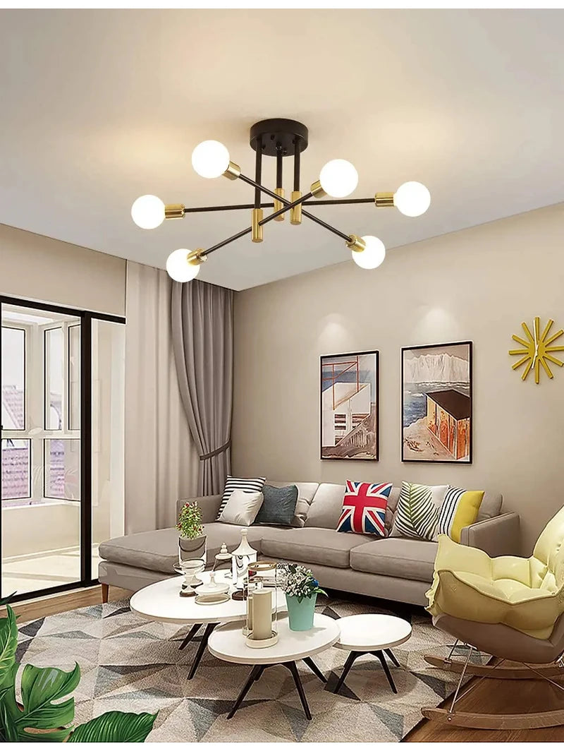 Black &amp; Gold Iron Chandelier Pendant Light Fixture