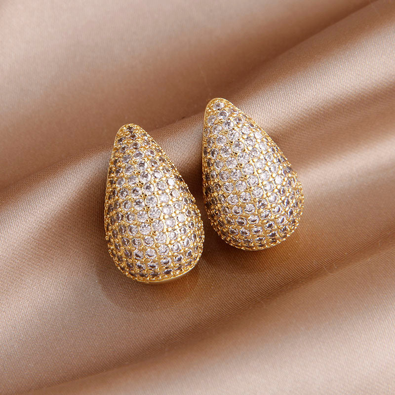 Drop Diamond Stud Earrings Inlay Diamond Earring