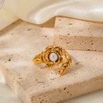 Load image into Gallery viewer, Adjustable Pearl Camellia Flower Ring
