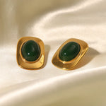 Load image into Gallery viewer, 18k Green Oval Opal Rectangle Earrings

