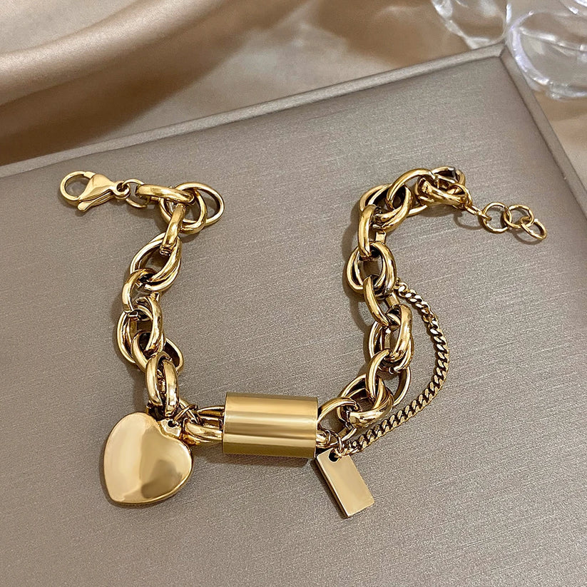 Bohemian Heart Charm Bracelet in Gold