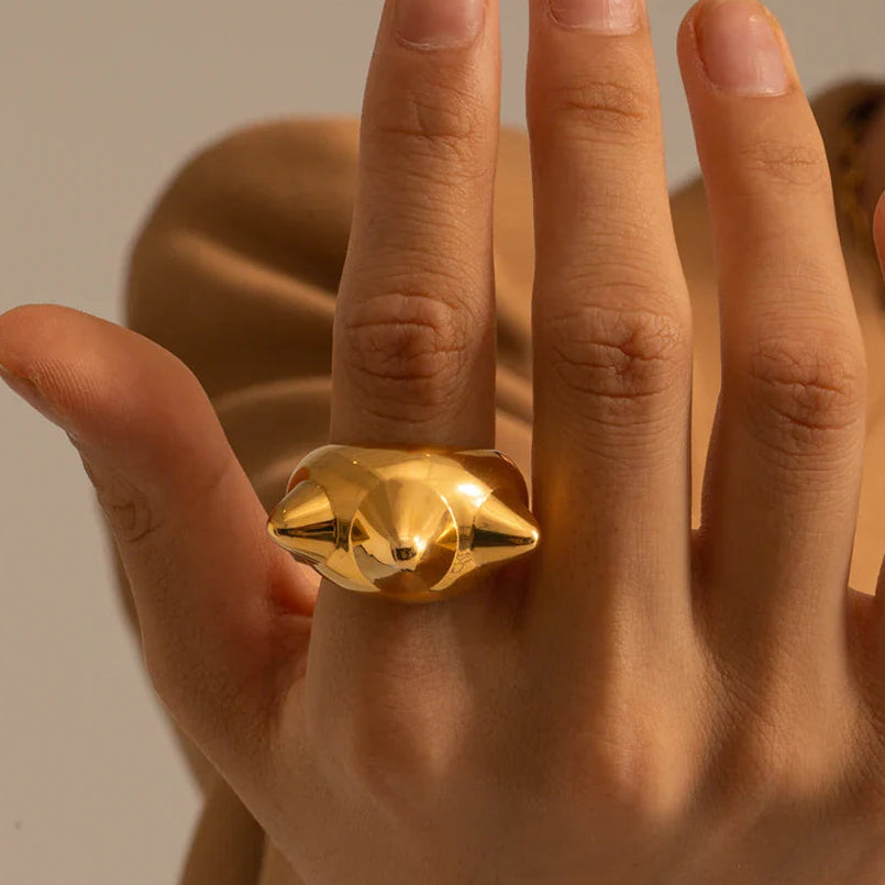 18k Chunky Trio Spiked Ring