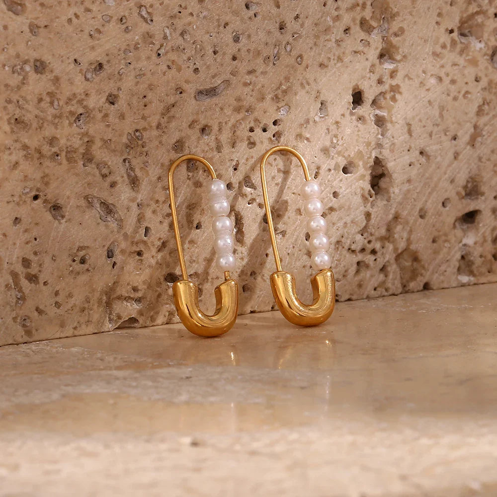 18k pearl accented safety pin earrings
