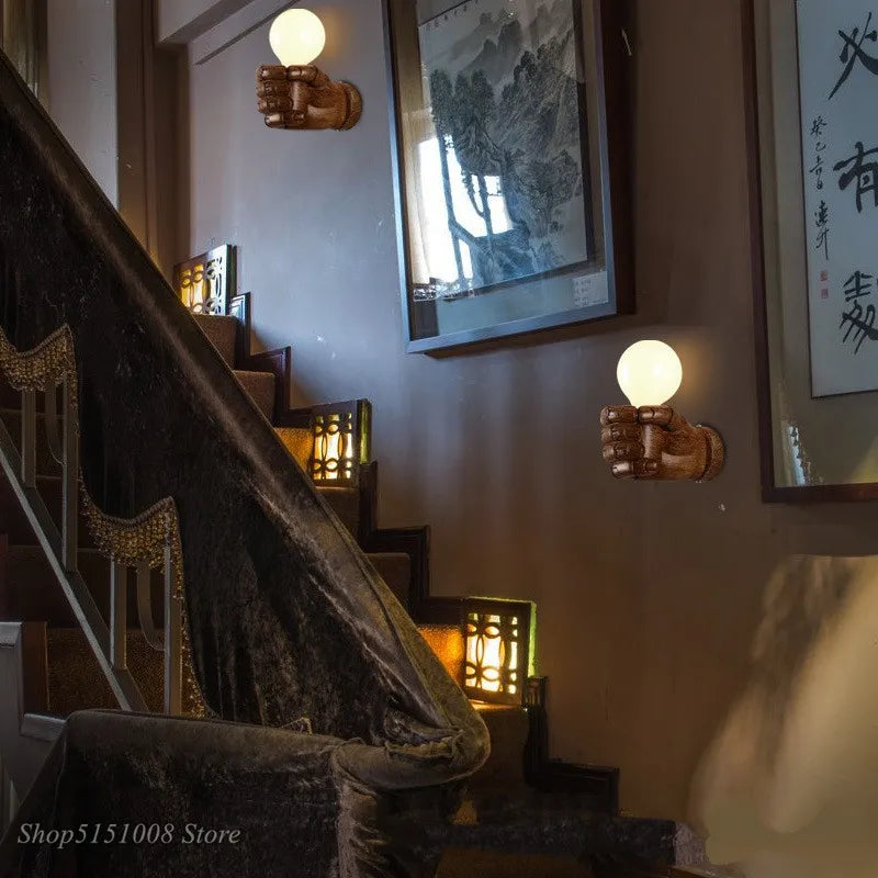 Resin Metal Hand Wall Sconce Light Fixture