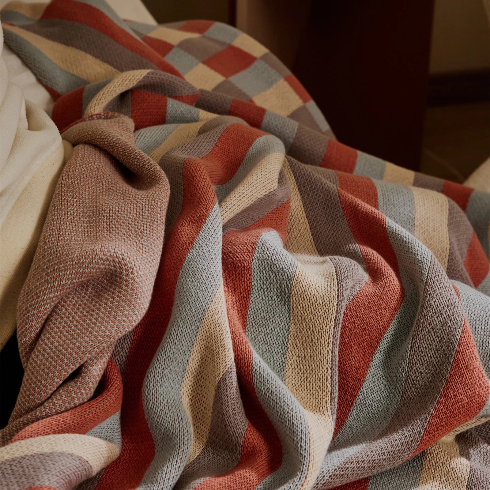 Colorful Stripe Plaid Cotton Knitted Throw Blanket