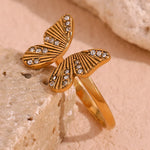 Load image into Gallery viewer, 18k Diamond Accented Textured Open Butterfly Ring
