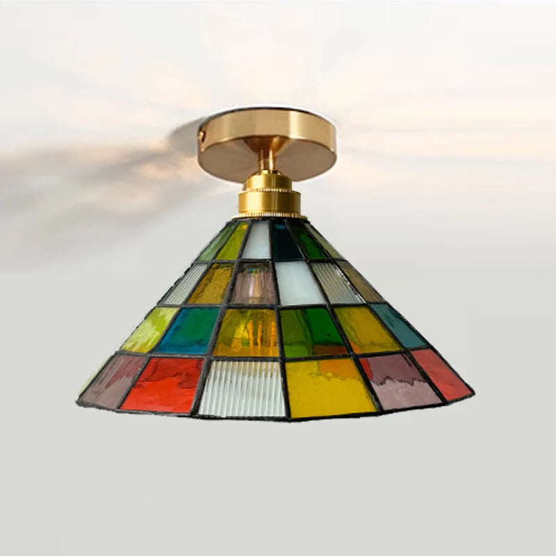 Vintage Rural Colored Glass Lamp Pendant Light Fixture