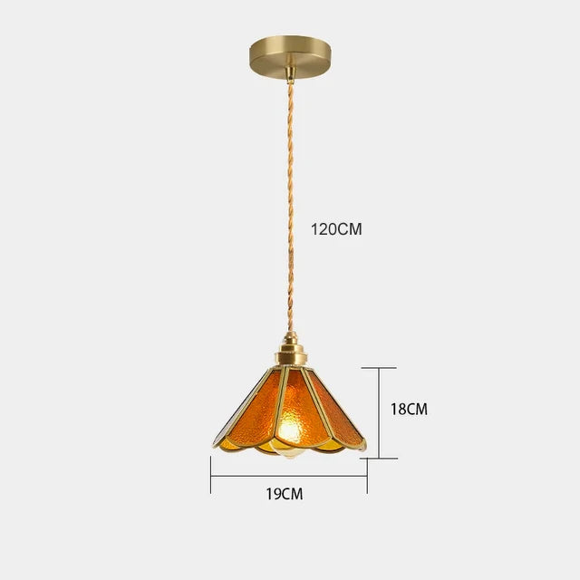 Retro Tiffany Glass Copper Pendant Light Fixture