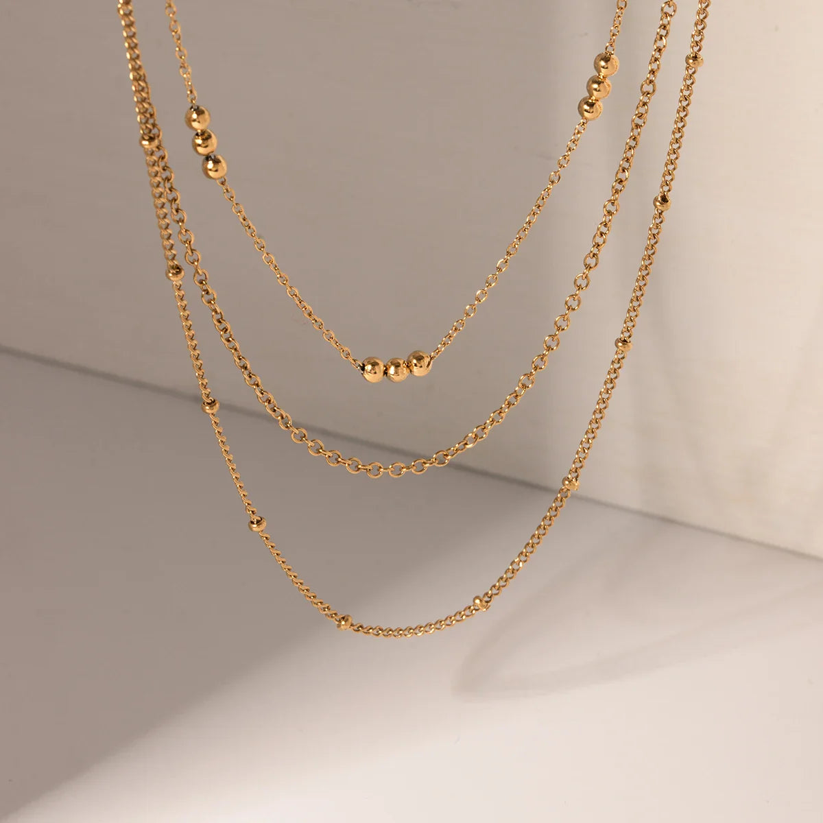18k dainty triple satellite necklace stack