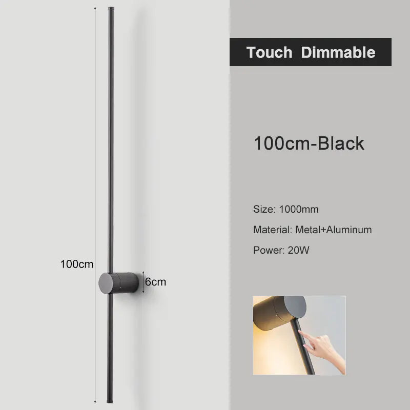 Sleek Black Wall Light with Touch Switch & 360° Rotating Design