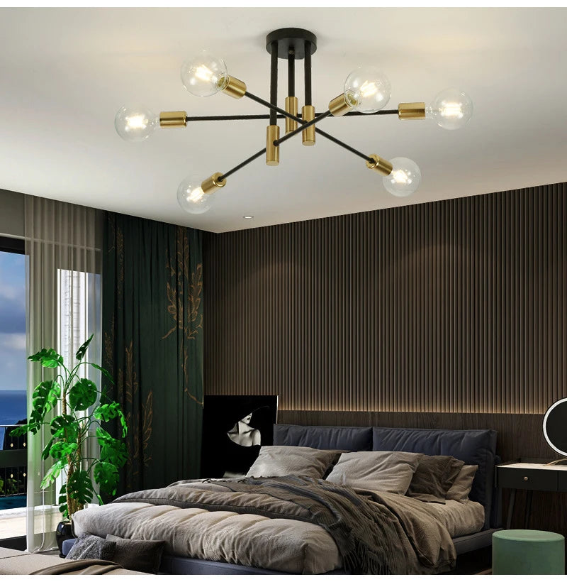 Black &amp; Gold Iron Chandelier Pendant Light Fixture