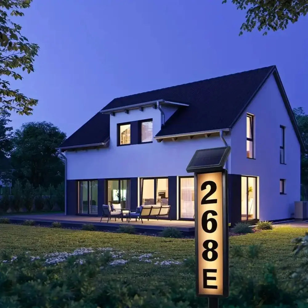 Solar Powered LED House Number Light With Stake For Modern Address Sign In Black