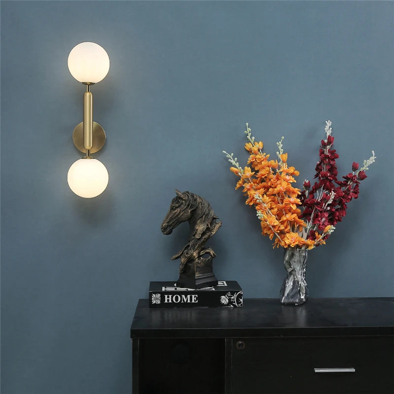 Golden Contemporary Glass Ball Wall Light Fixture