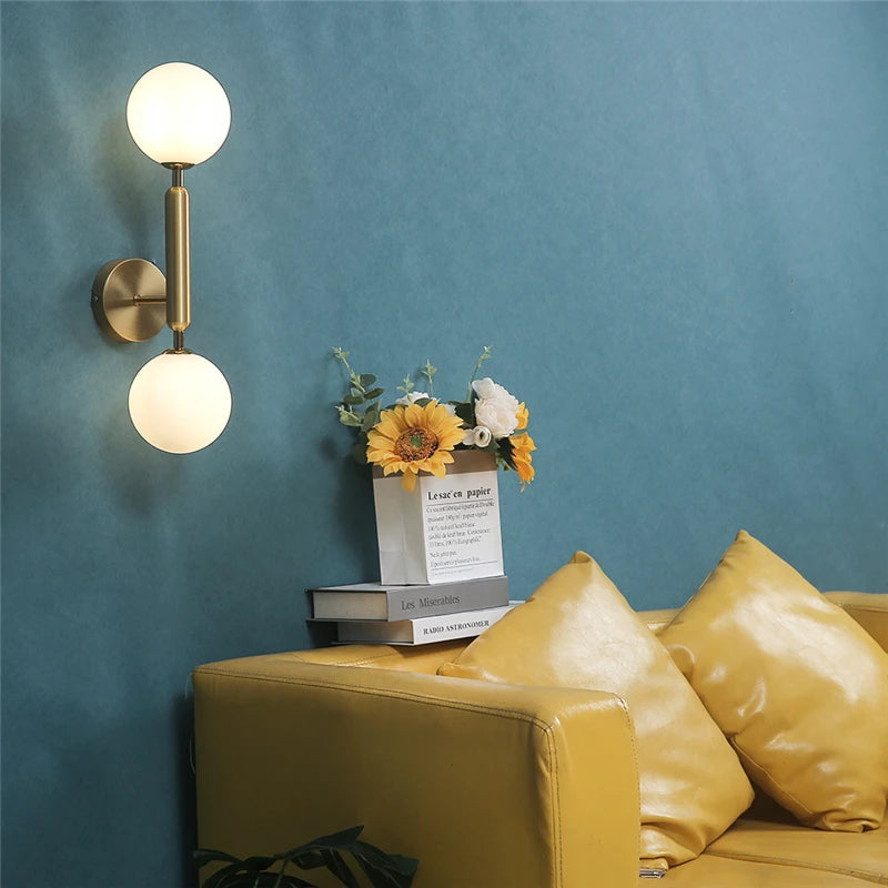 Golden Contemporary Glass Ball Wall Light Fixture