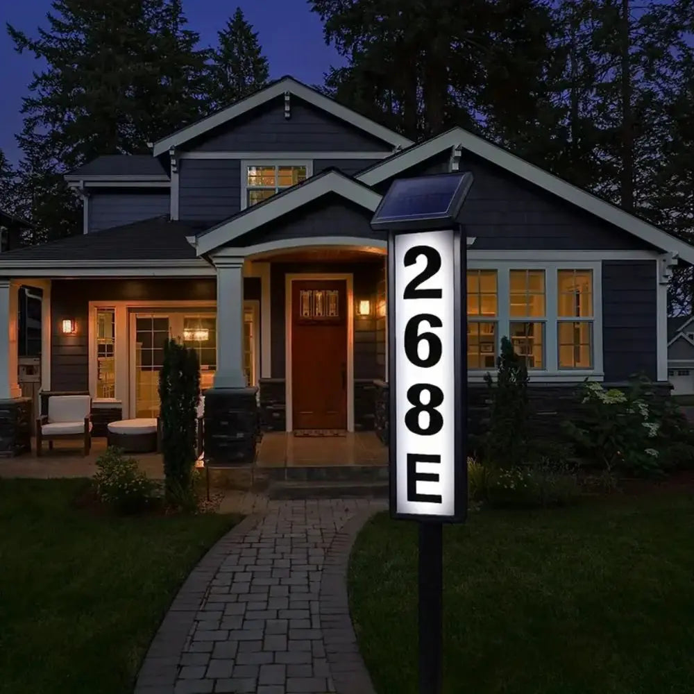 Solar Powered LED House Number Light With Stake For Modern Address Sign In Black
