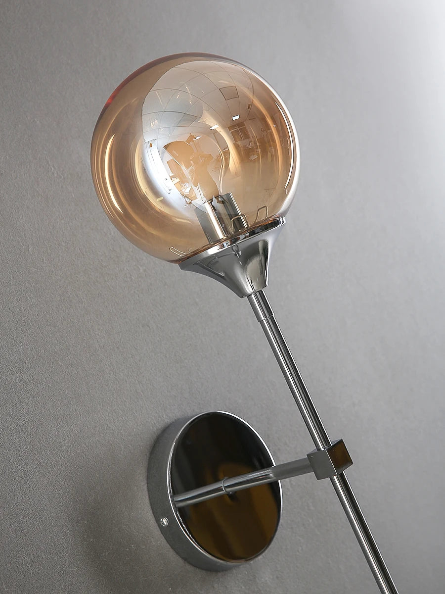 Modern Glass Globe Wall Lamp Light Fixture in Silver Frame