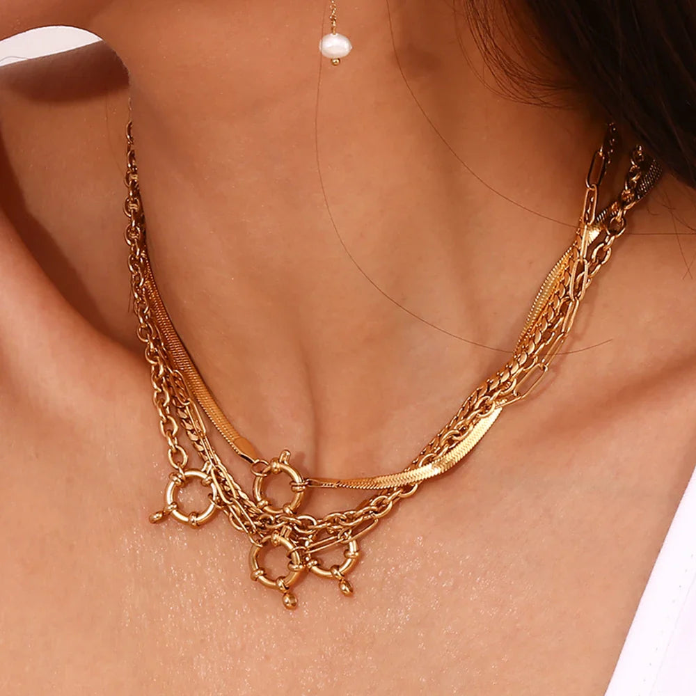 18k anchor wheel clasp chain necklaces