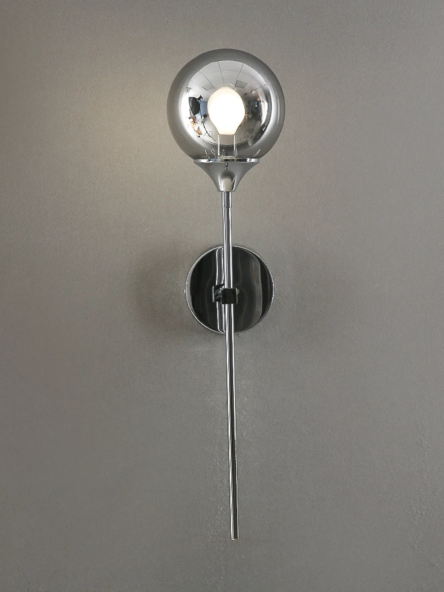 Modern Glass Globe Wall Lamp Light Fixture in Silver Frame