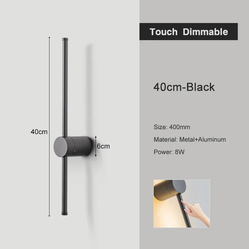 Sleek Black Wall Light with Touch Switch & 360° Rotating Design