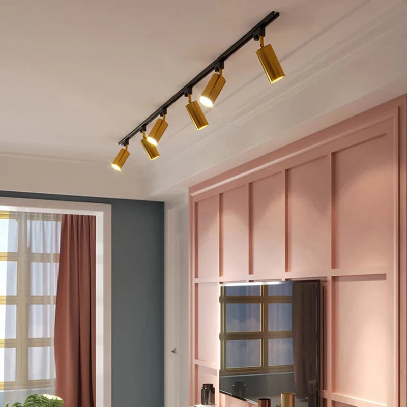 Modern Black &amp; Gold Flush-Mount Ceiling Spotlight Track Lighting Fixture