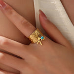 Load image into Gallery viewer, Dainty Adjustable Letter Initial &amp; Heart Pendant Ring
