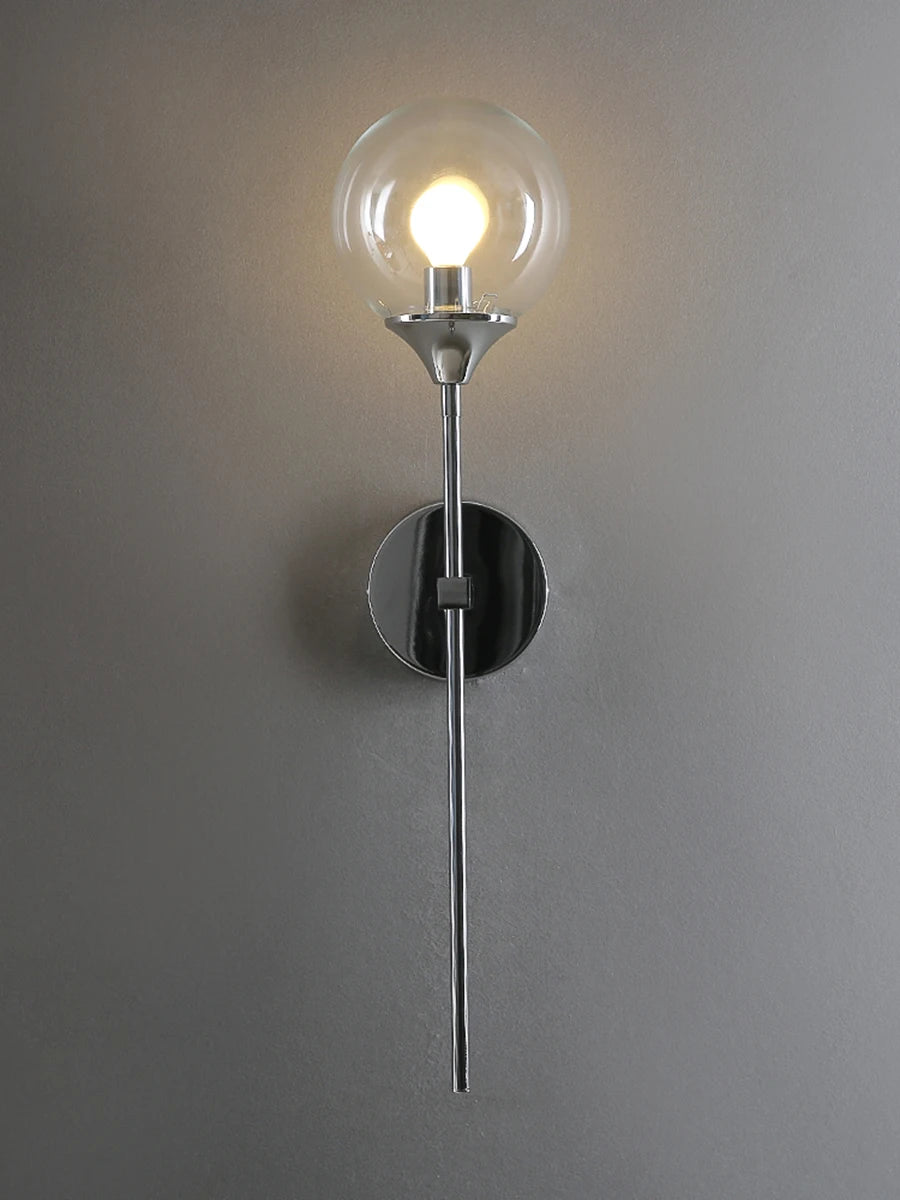 Modern Glass Globe Wall Lamp Light Fixture in Silver Frame
