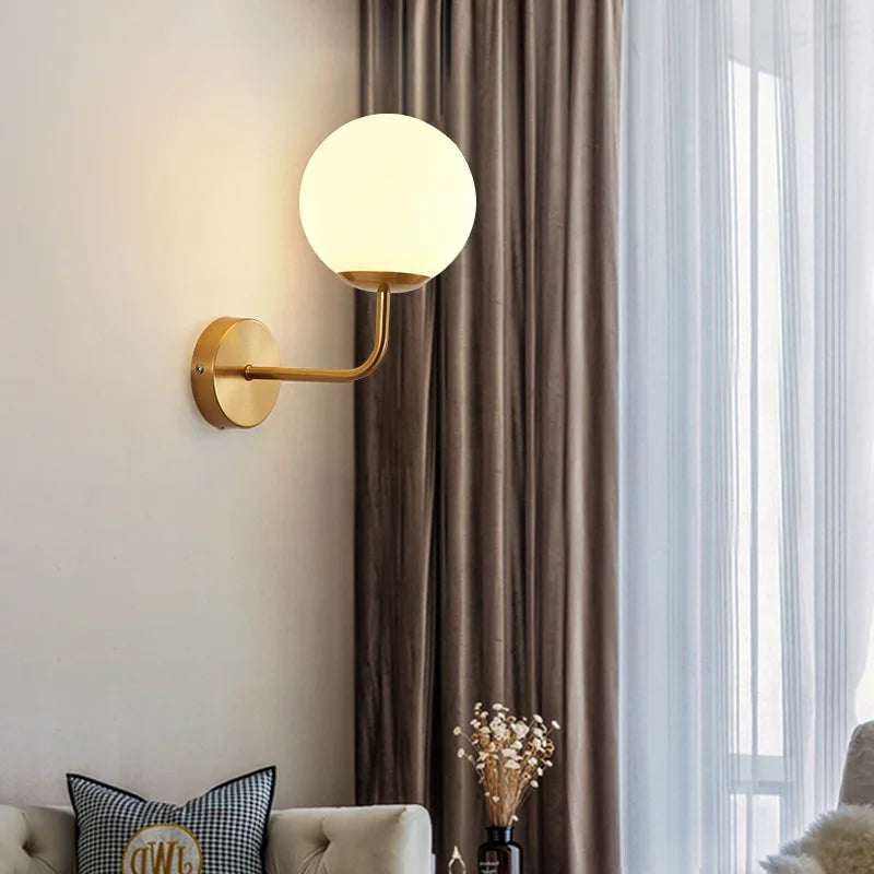 Modern Glass Ball Wall Lamp Light Fixture in Gold or Black Frame