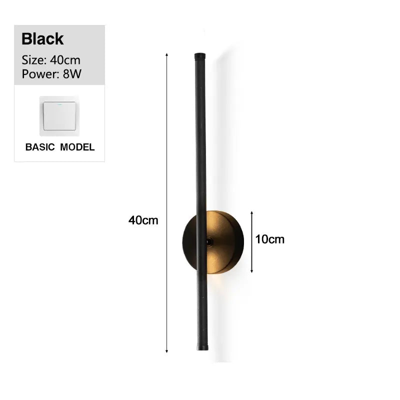 Modern Black 360° Rotatable LED Wall Lamp with Touch Switch