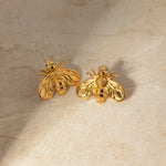 Load image into Gallery viewer, Dainty Gold Queen Bee Stud Earrings
