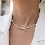 Load image into Gallery viewer, Dainty Beaded Heart Initial Necklace
