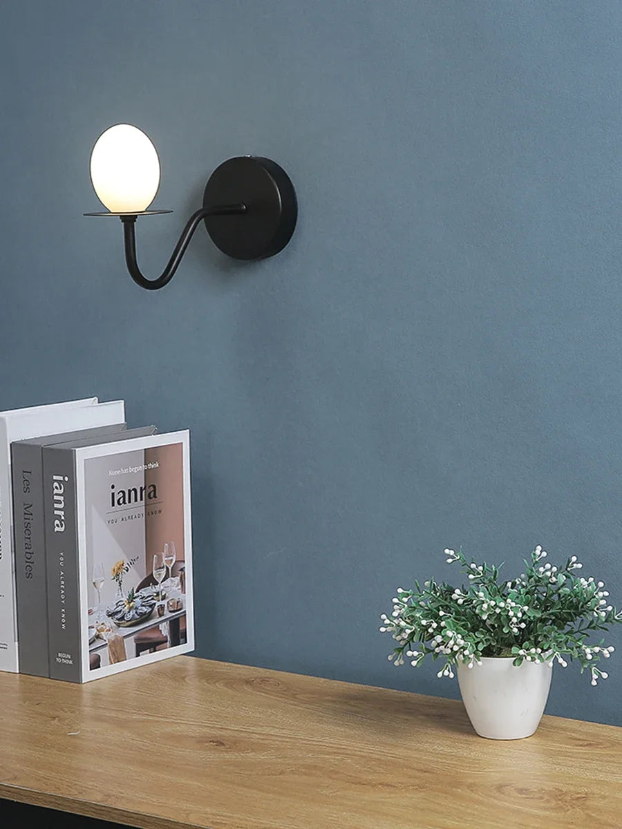 Iron Frame Egg Glass Ball Indoor Wall Lamp in Gold or Black