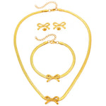 Load image into Gallery viewer, Feminine Bow Herringbone Chain Necklace, Bracelet, and Earring Set
