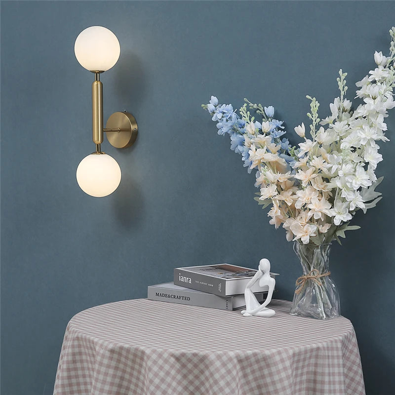 Golden Contemporary Glass Ball Wall Light Fixture