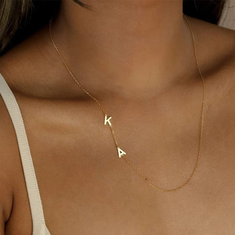 Minimal duo initial necklace