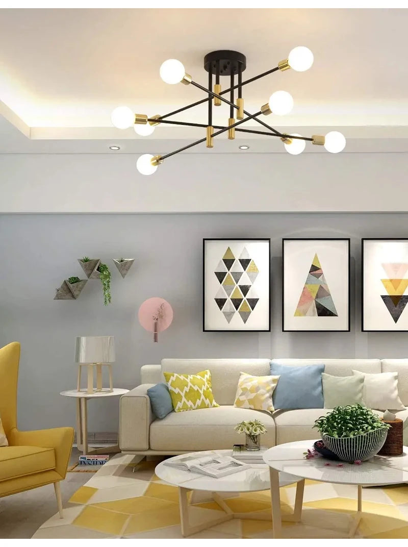 Black &amp; Gold Iron Chandelier Pendant Light Fixture