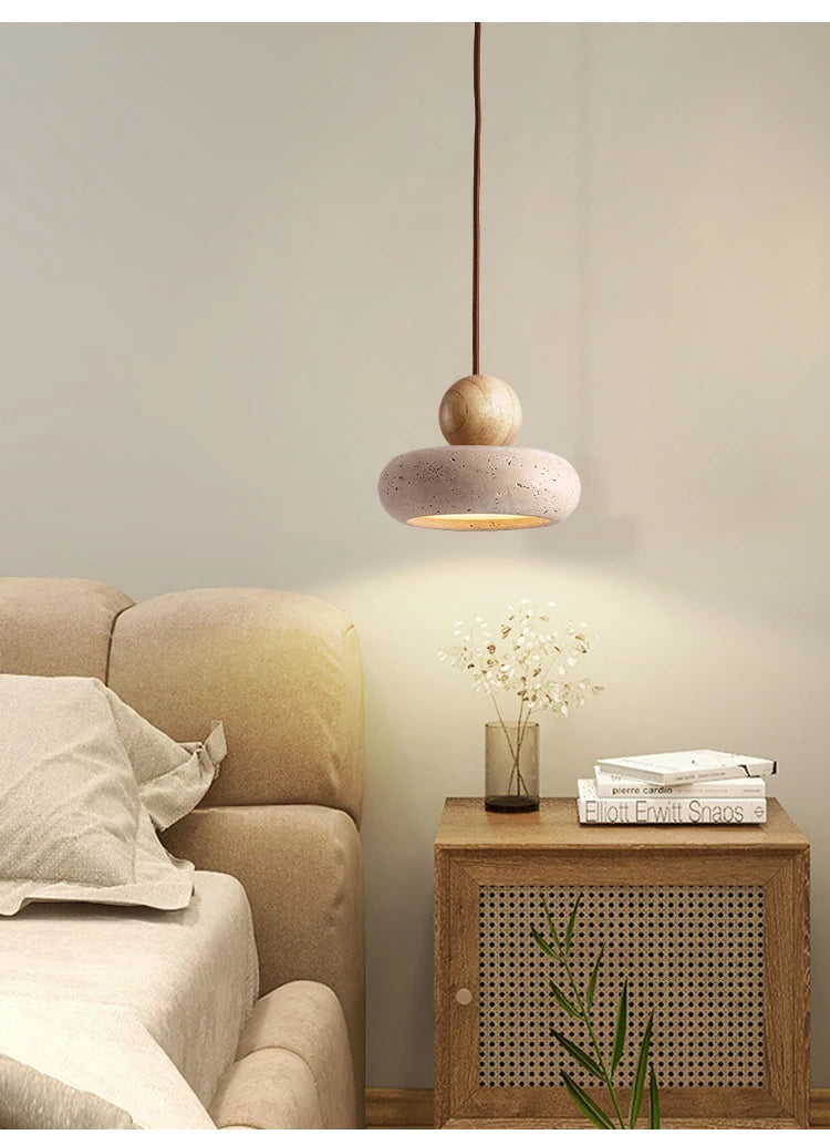 Vintage Pendant Light Fixture with Natural Yellow Agate Stone