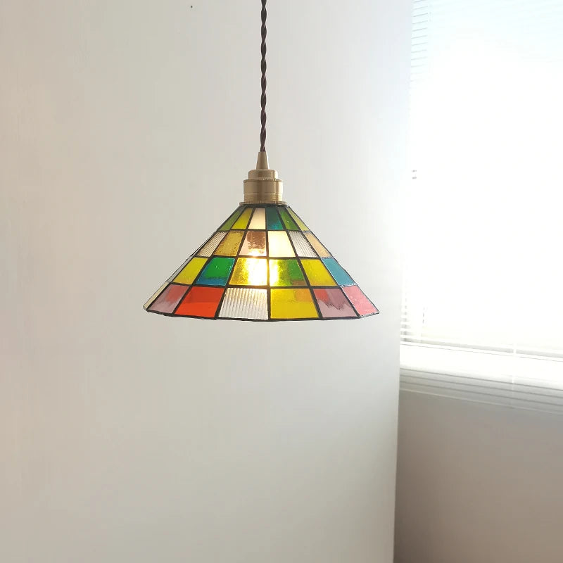 Vintage Rural Colored Glass Lamp Pendant Light Fixture