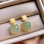 Load image into Gallery viewer, Geometric Square Jade Earrings
