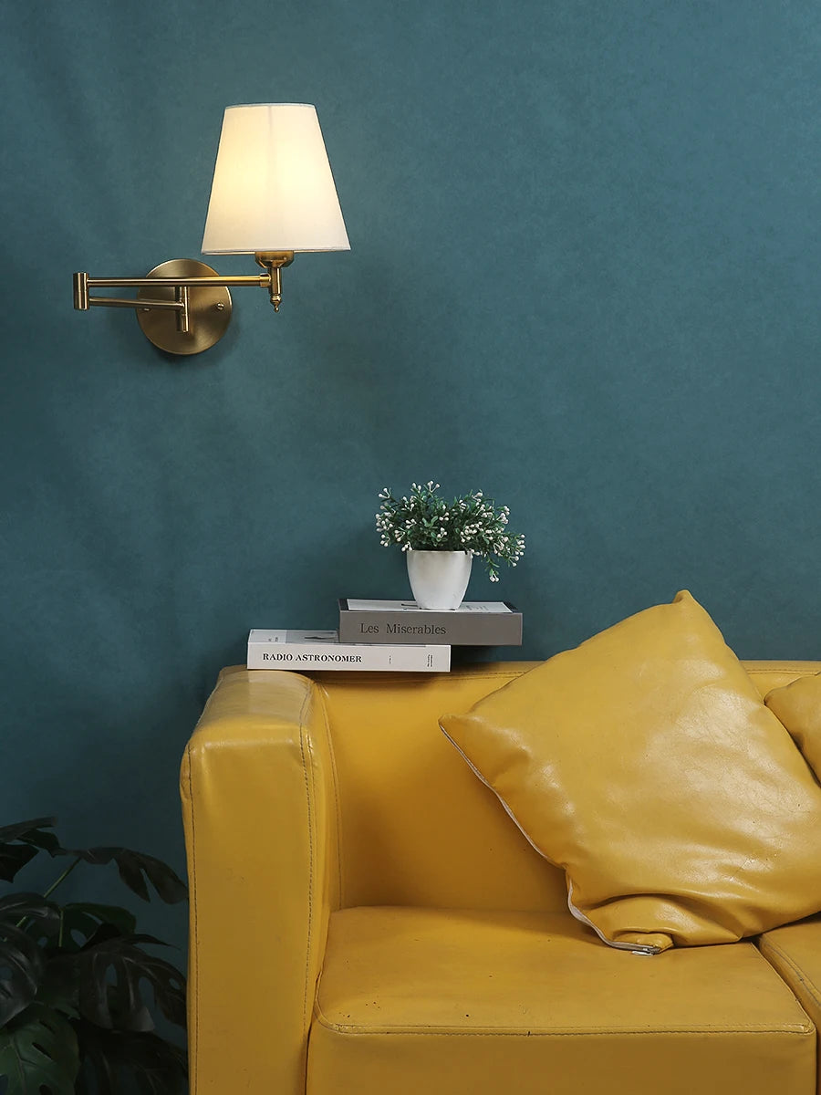 American Classic Linen Shade Wall Light Fixture With Folding Swing Arm