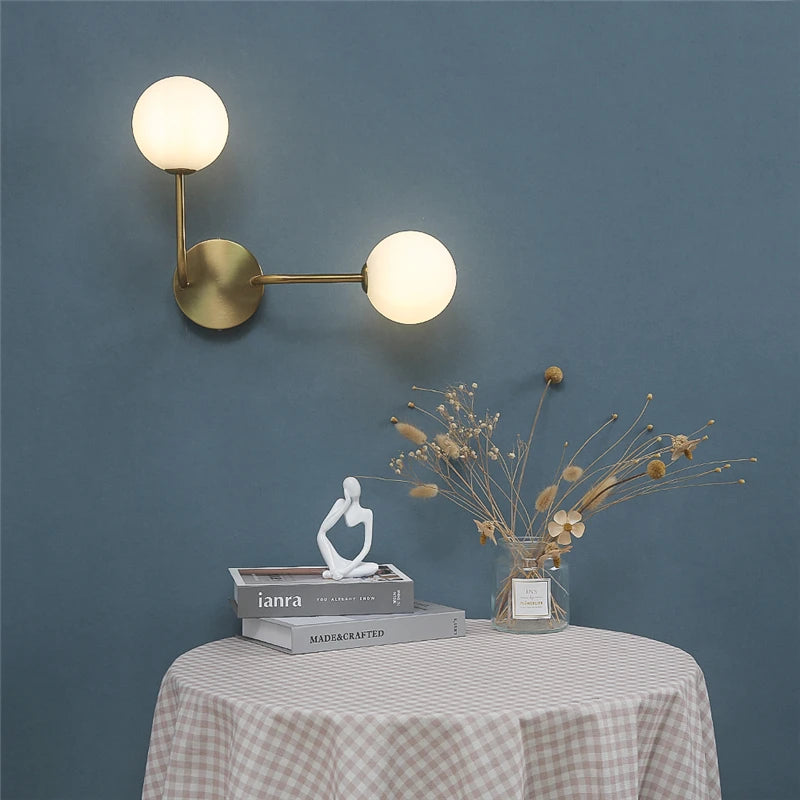 Golden Contemporary Glass Ball Wall Light Fixture