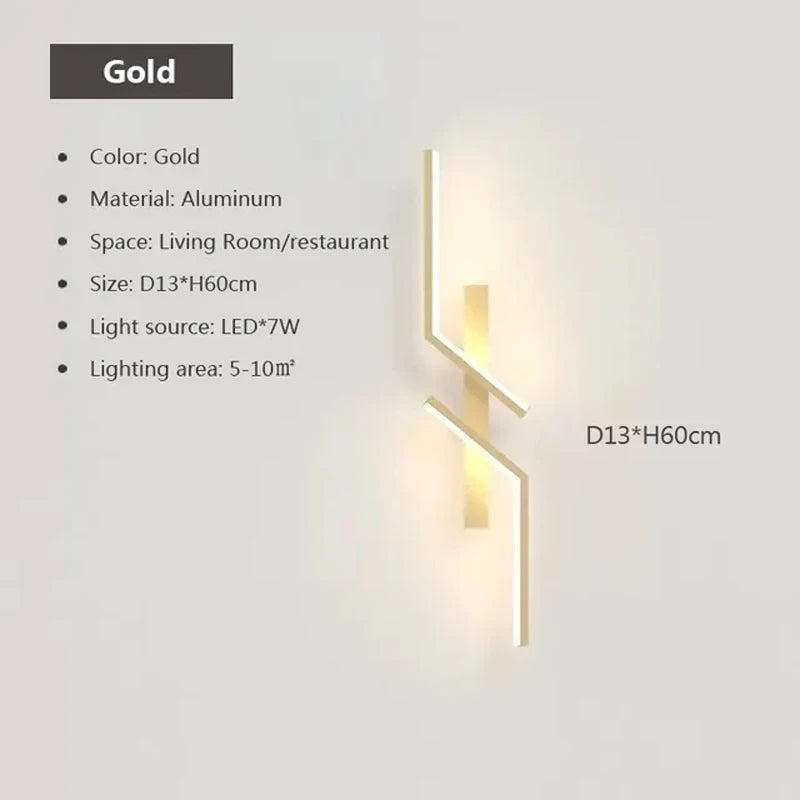 Modern Minimalist LED Wall Light Fixture In Black or Gold