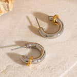 Load image into Gallery viewer, Two Tone Classic C Dual Ring Hoop Earrings
