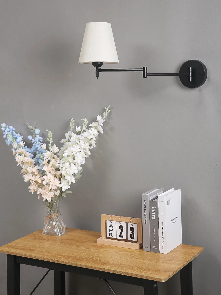 American Classic Linen Shade Wall Light Fixture With Folding Swing Arm