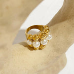 Load image into Gallery viewer, 18k Chunky Gold Accented Pearl Bead Ring
